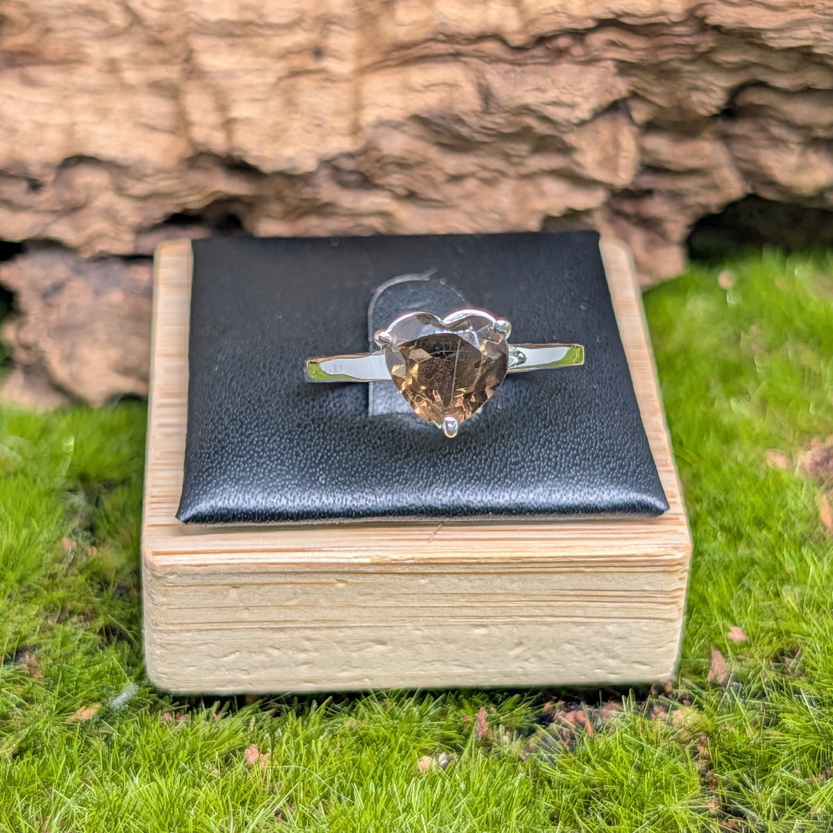 Smoky Quartz Faceted Sterling Silver Heart Ring (Size 7)