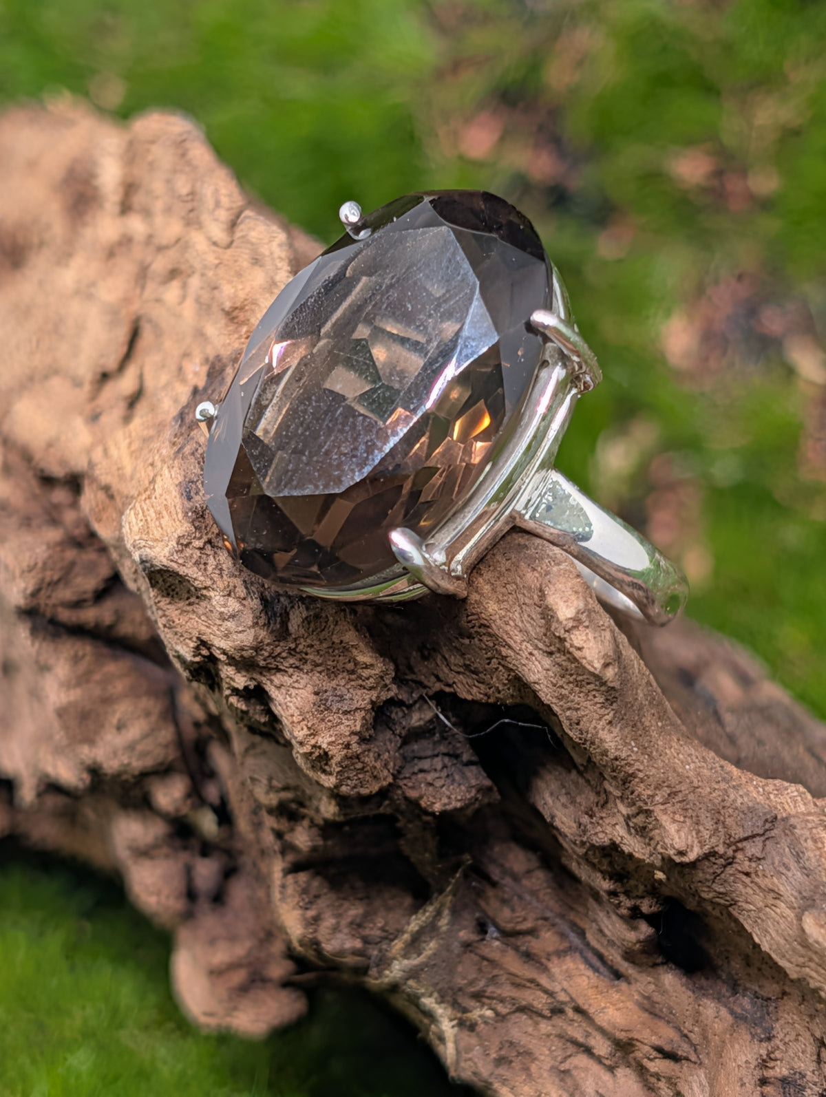 Smoky Quartz Faceted Sterling Silver Ring (Size 7)