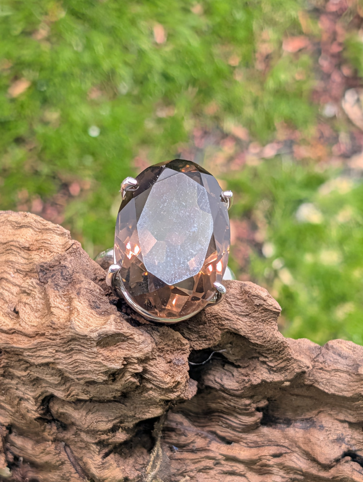 Smoky Quartz Faceted Sterling Silver Ring (Size 7)