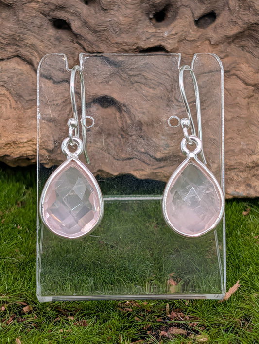 Rose Quartz Sterling Silver Faceted Earrings