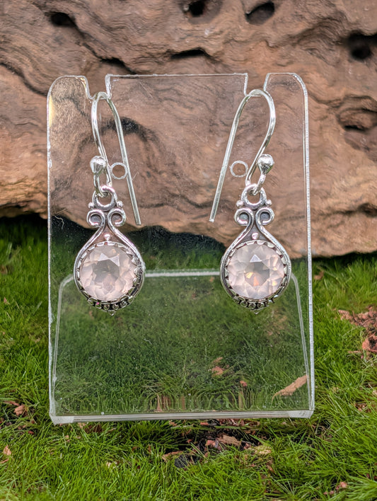 Rose Quartz Sterling Silver Filigree Drop Earrings
