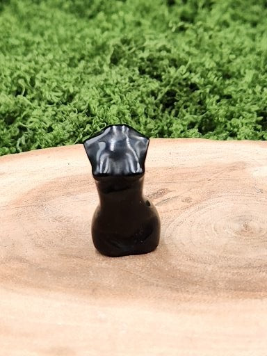 Black plastic cap on a wooden surface with green grass in the background