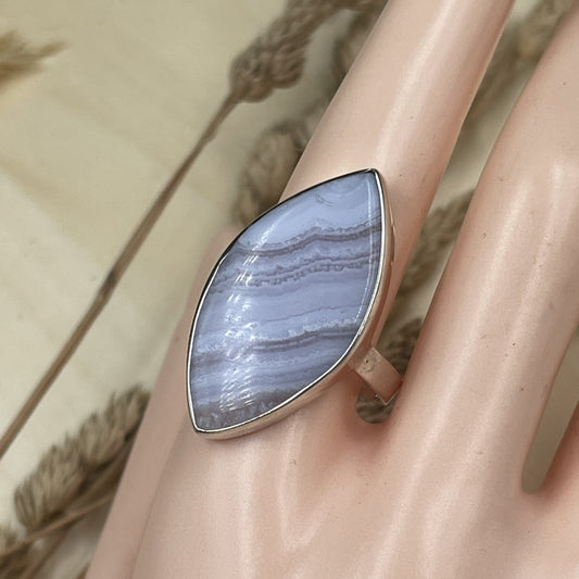 Blue Lace Agate Sterling Silver Ring (Size 12)