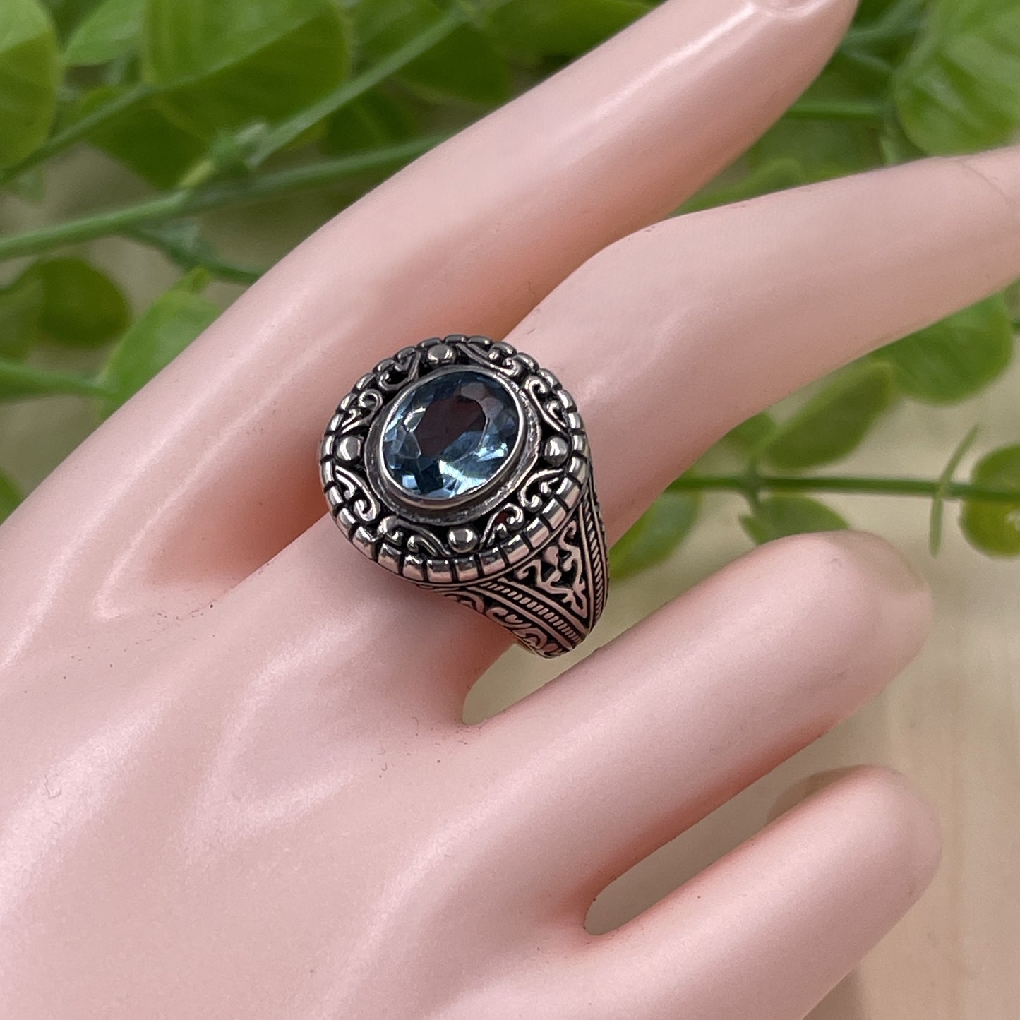 Blue Topaz Sterling Silver Ring (Size 9)