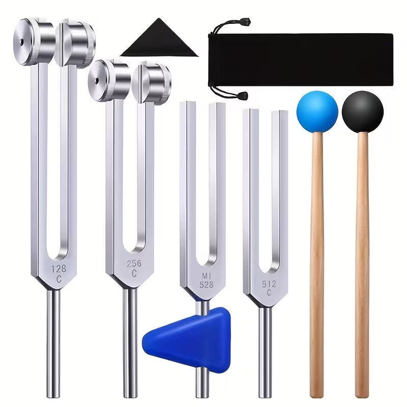 128Hz 256Hz 512Hz 528Hz Tuning Fork 4pcs Set Tuning Fork Earphone Transducer Aluminum Alloy Neurotuning Fork
