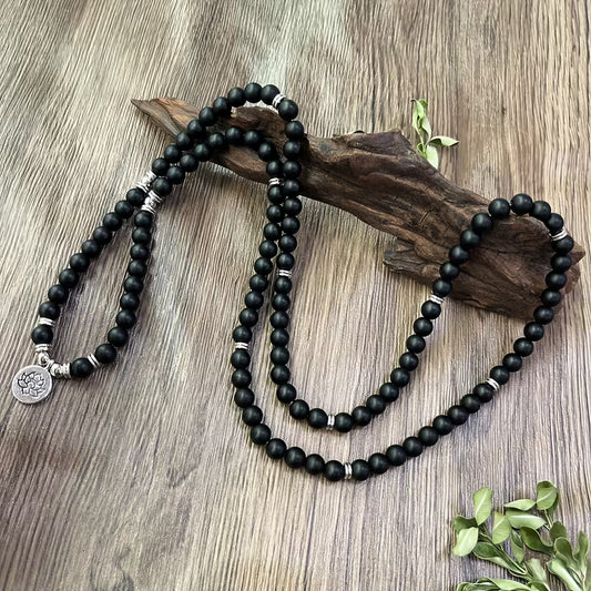Obsidian Rosary Lotus