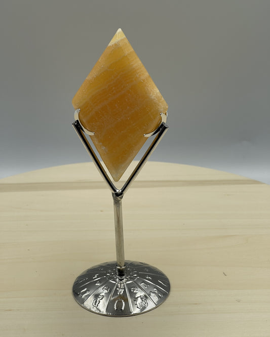 Honey Calcite Diamond Shape With Stand