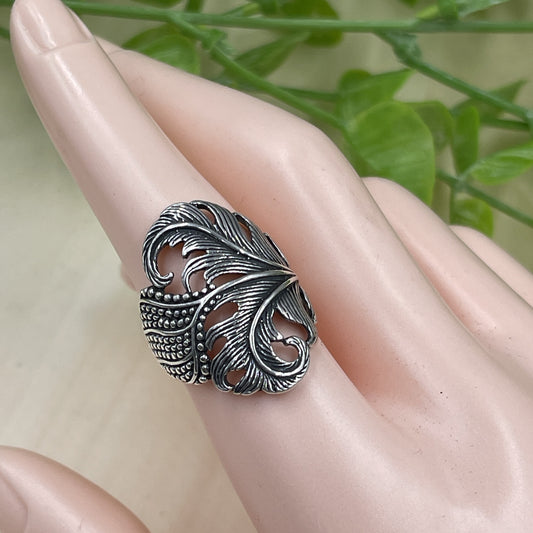 Retro Sterling Silver Leaf Ring