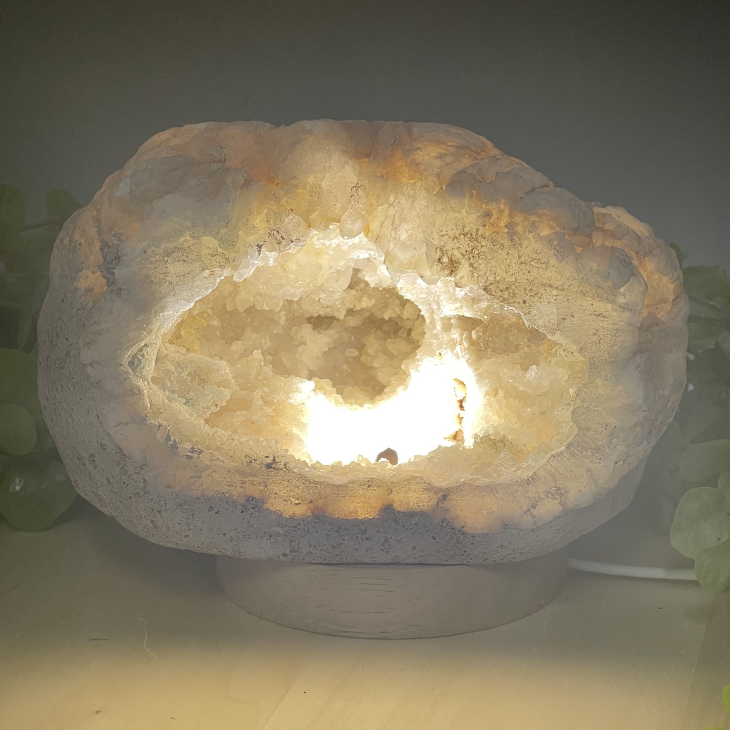 Natural Calcite Geode Lamp With Led Light Base