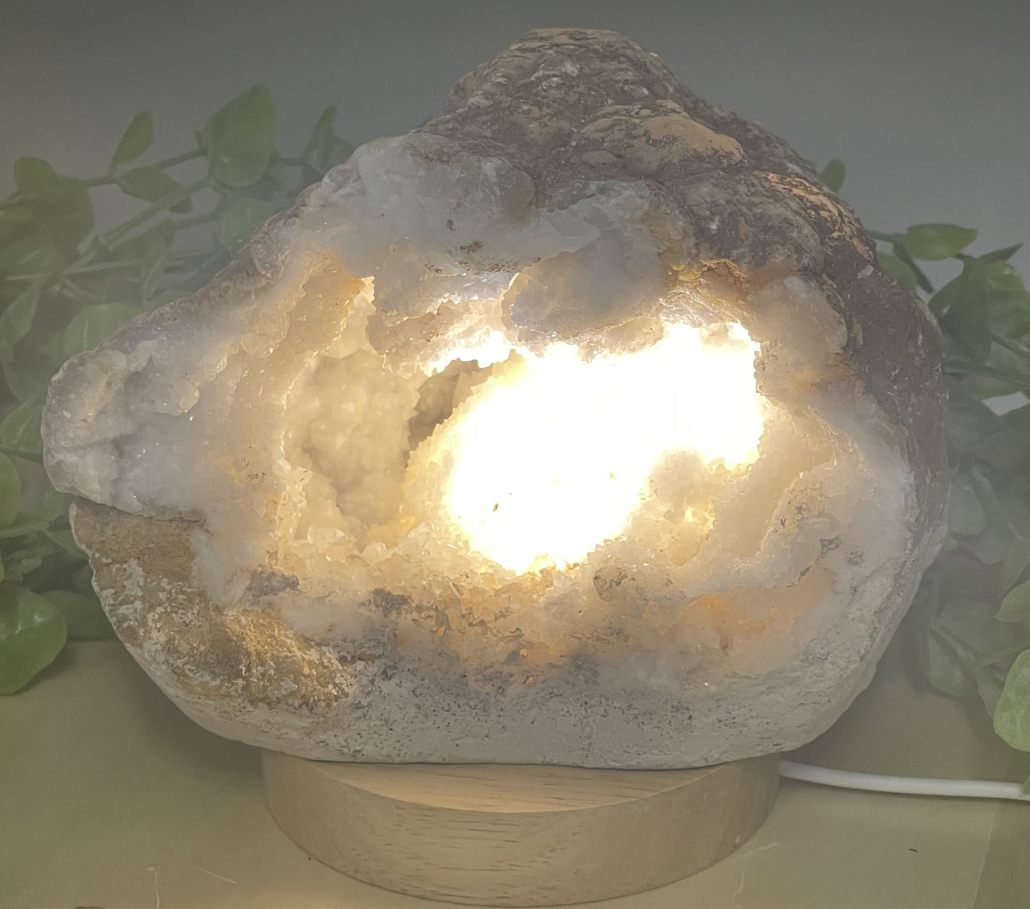 Natural Calcite Geode Lamp With Led Light Base