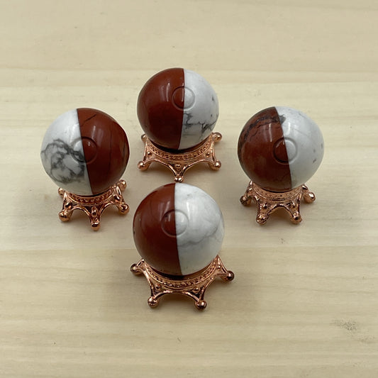 Red Jasper & White Howlite PokeBalls With Sphere Holder