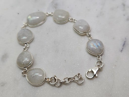Rainbow Moonstone Sterling Silver Bracelet