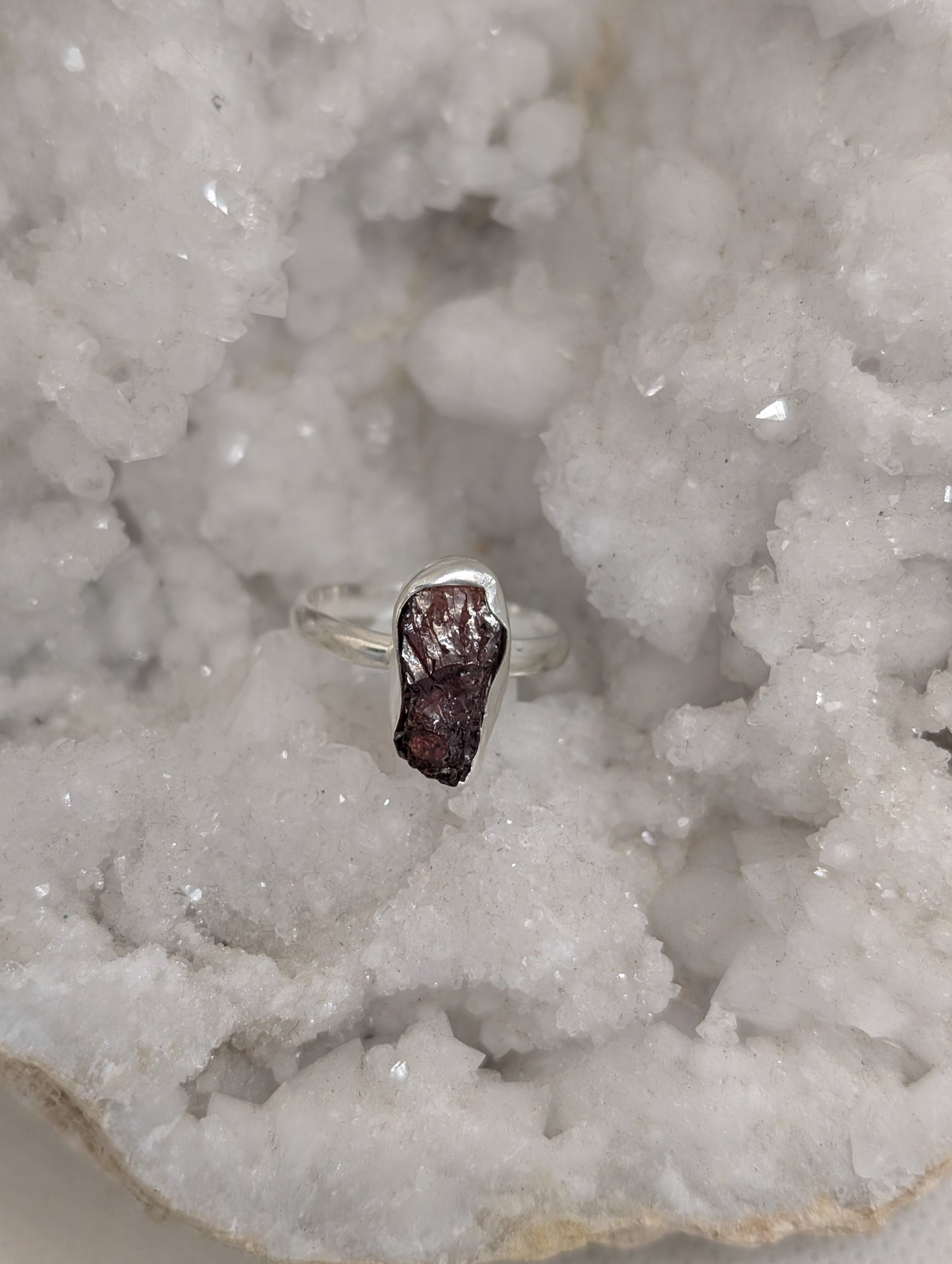 Sterling Silver Rough Garnet Ring