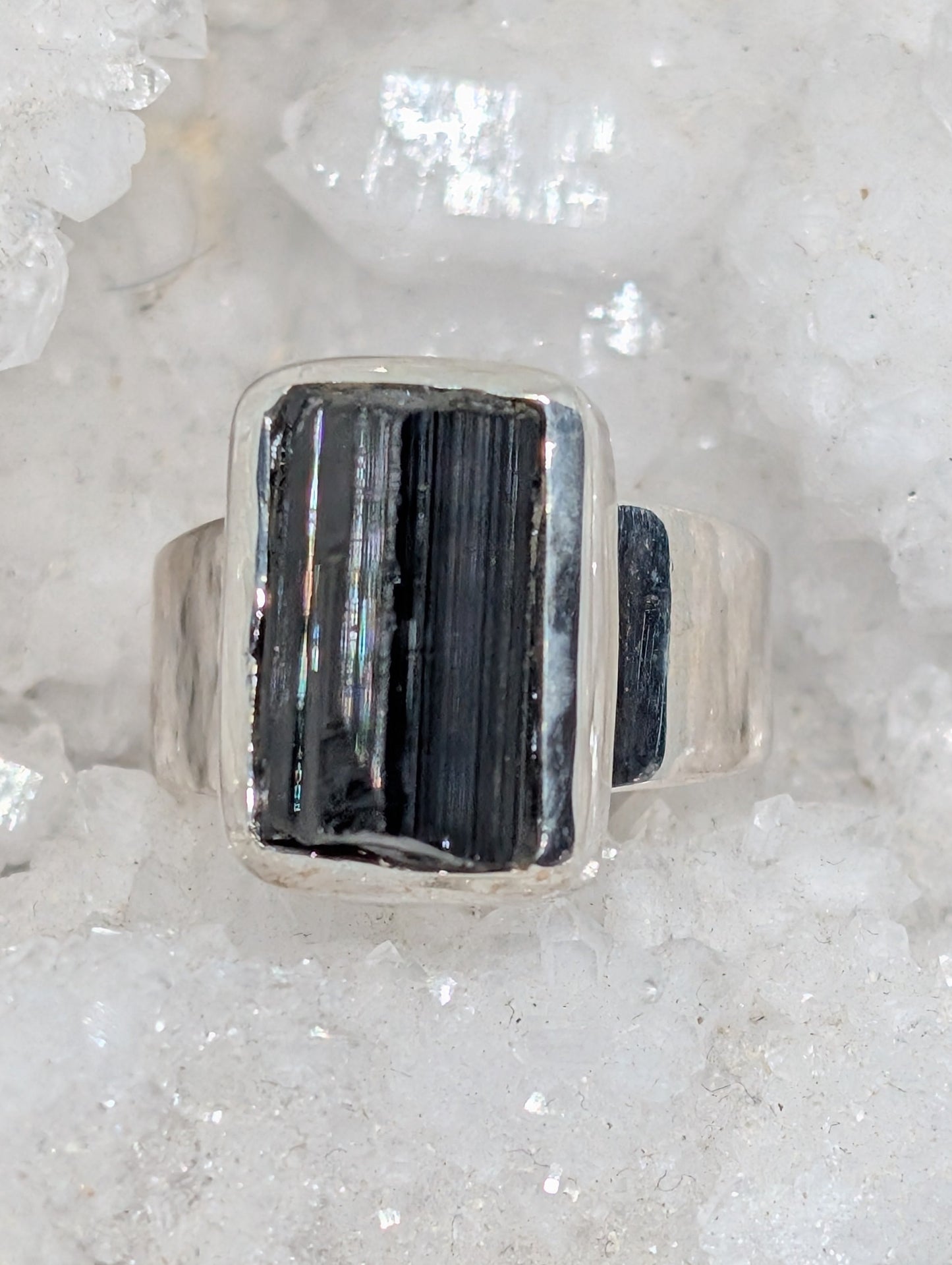 Raw Black Tourmaline Sterling Silver Ring