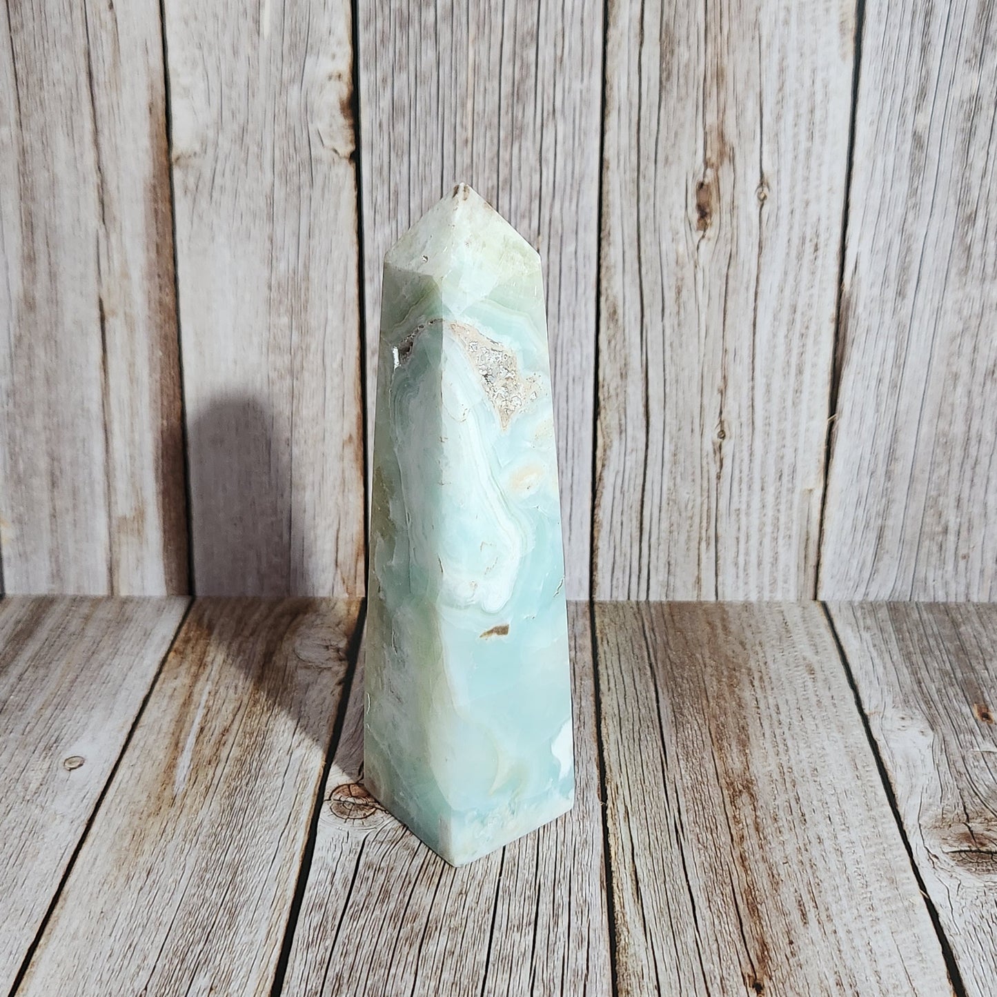 Crystal on a wooden surface