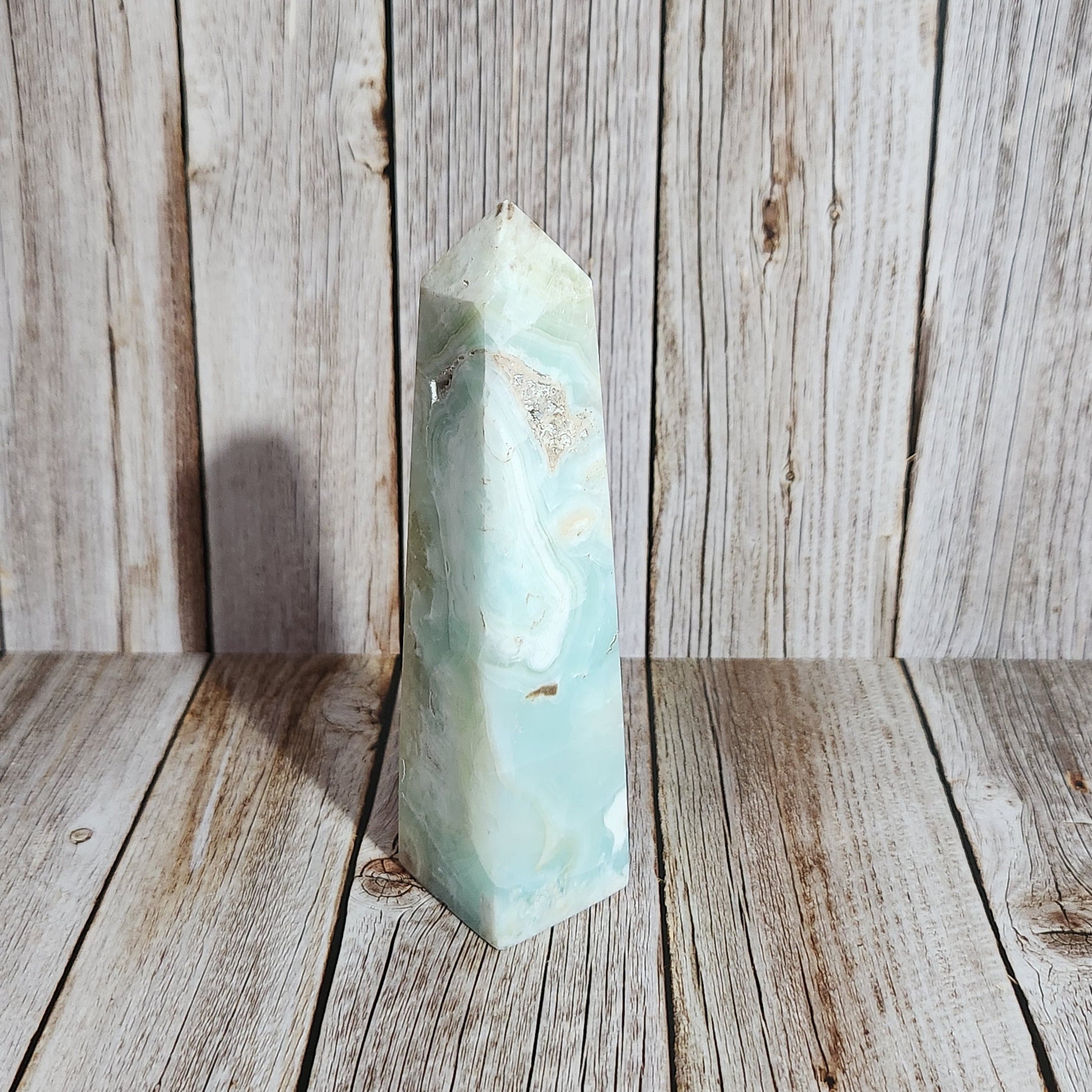Crystal on a wooden surface