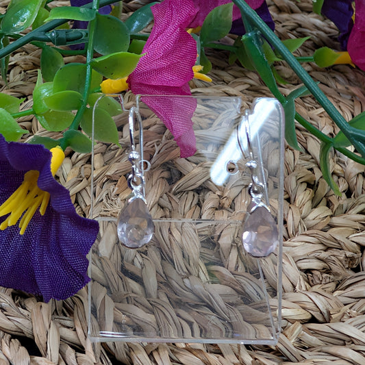 Rose Quartz Sterling Silver Faceted Teardrops