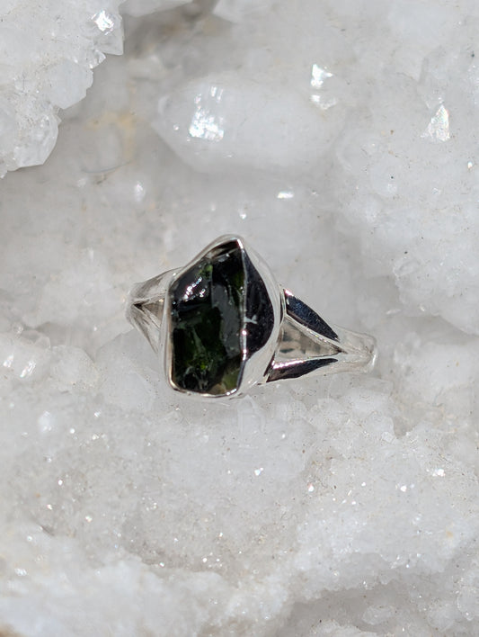 Raw Green Tourmaline Sterling Silver Ring