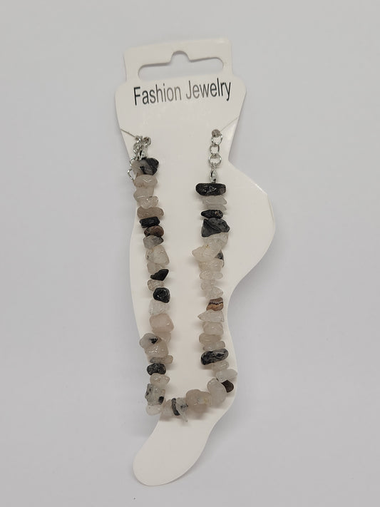 Quartz & Black Tourmaline Chip Bracelet / Anklet
