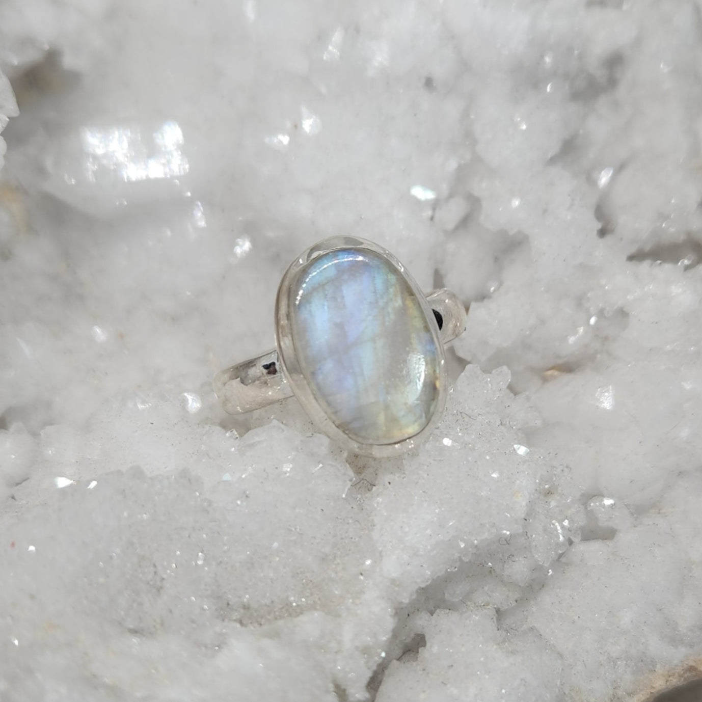 Rainbow Moonstone Sterling Silver Ring (Size 7)