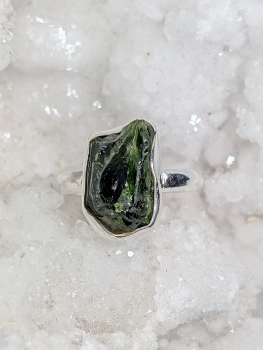 Raw Green Tourmaline Sterling Silver Ring