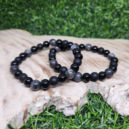 Black Onyx, Black Obsidian & Larvikite Protection Bracelet