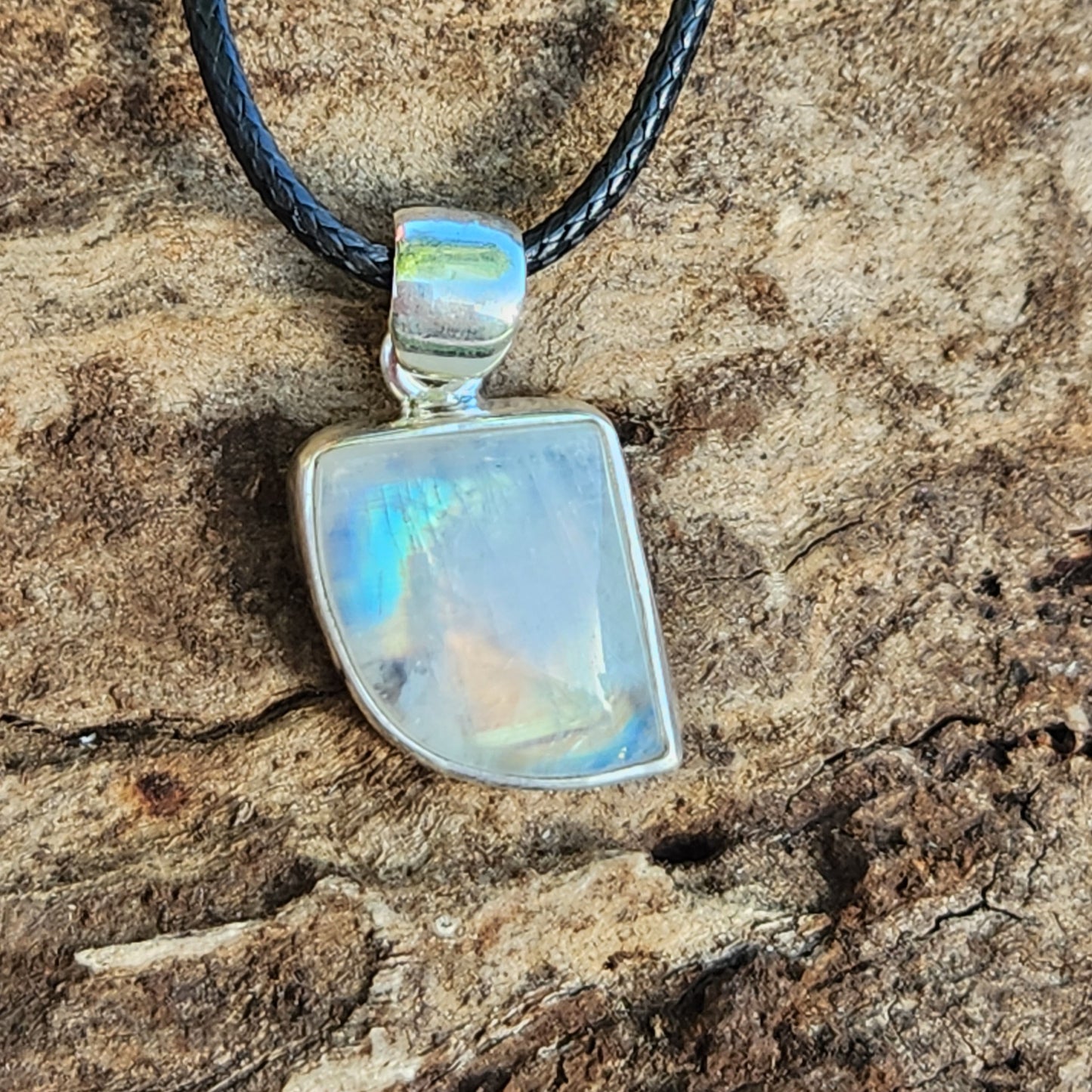 Rainbow Moonstone Pendant Sterling Silver
