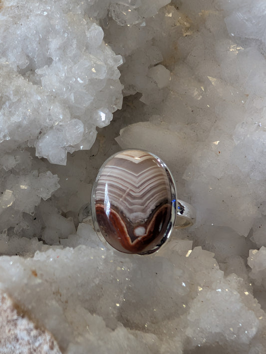 Sterling Silver Crazy Lace Agate Ring Size 10