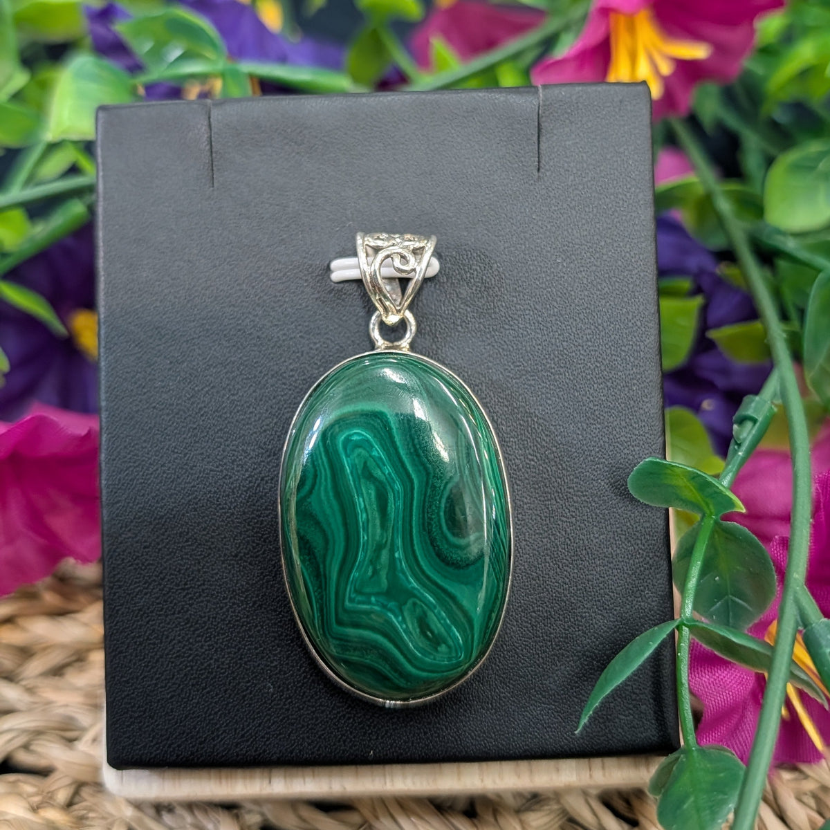 Large Malachite Sterling Silver Pendant