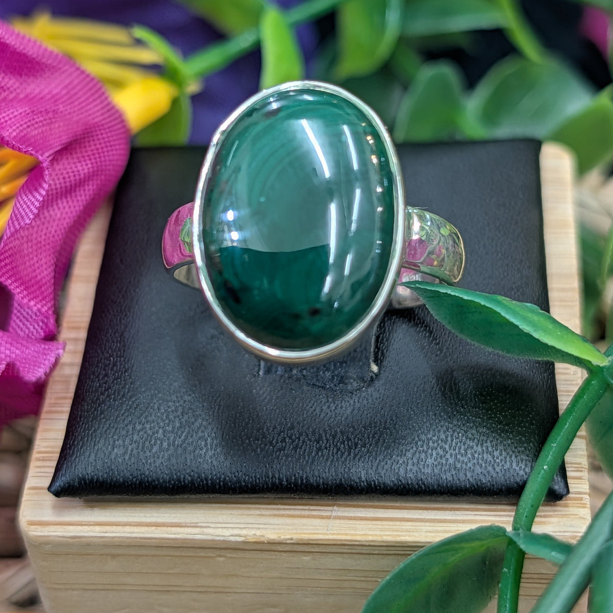Malachite Sterling Silver Oval Rings