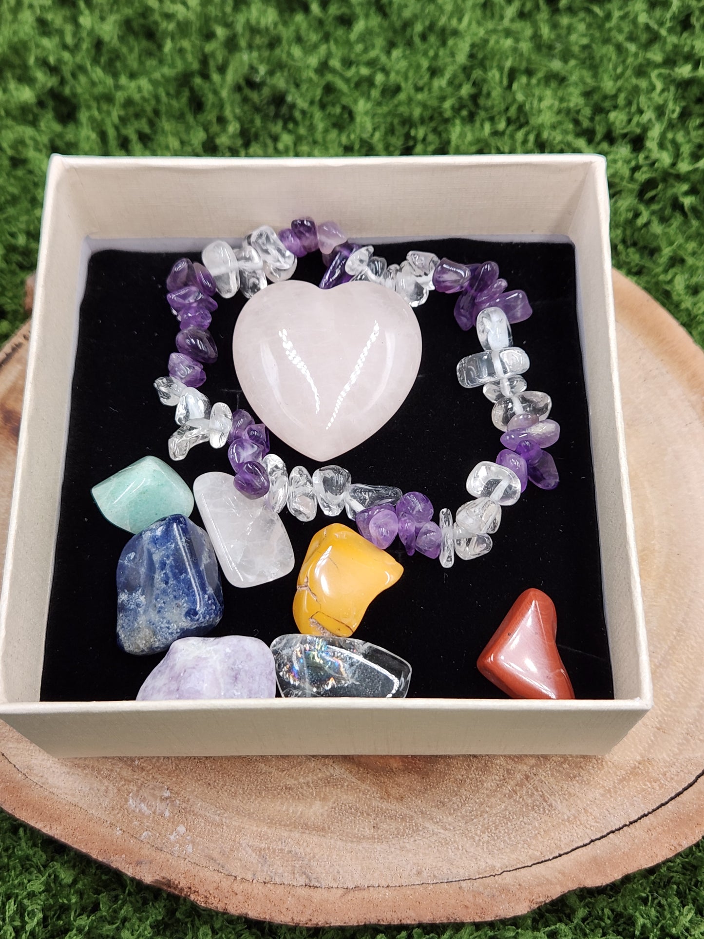 Amethyst, Rose Quartz, Clear Quartz Chakra Box