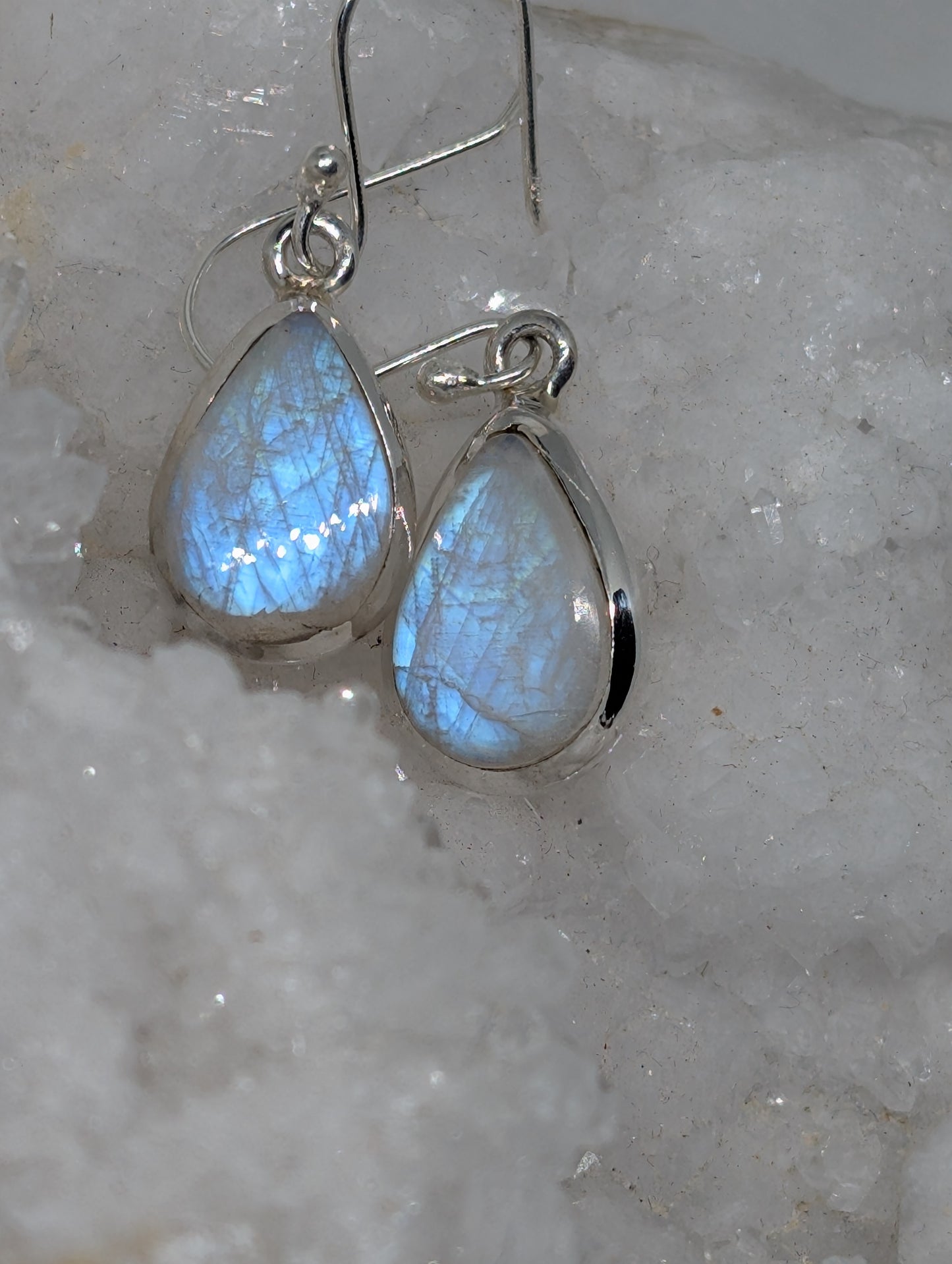 Rainbow Moonstone Raw Sterling Silver Earrings