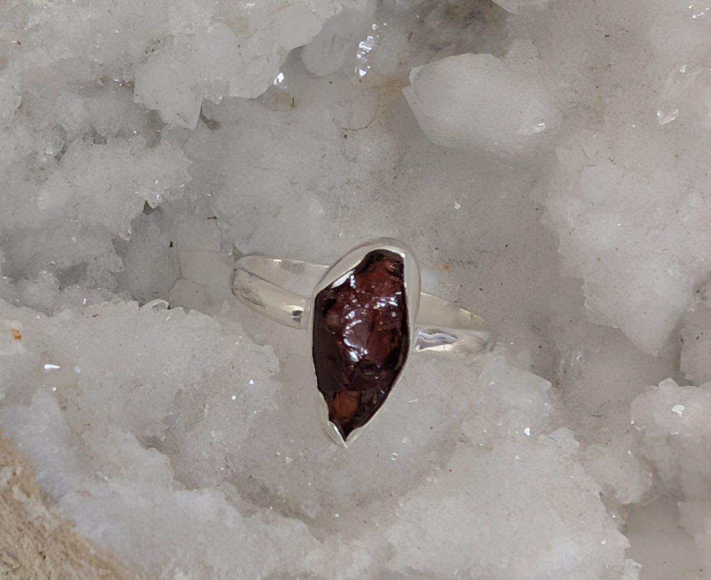 Sterling Silver Rough Garnet Ring