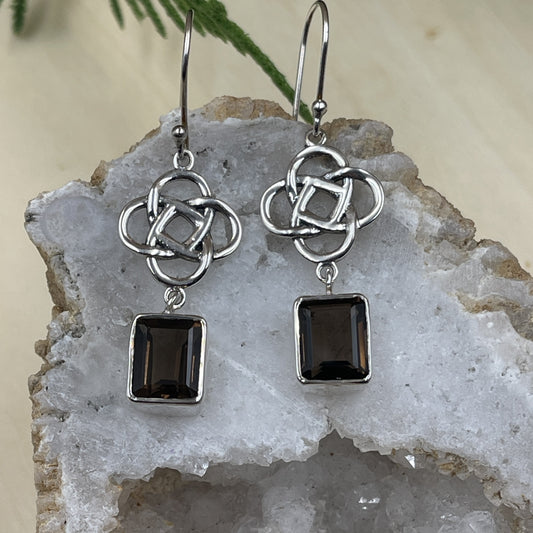 Smoky Quartz With Celtic Knot Sterling Silver Earrings