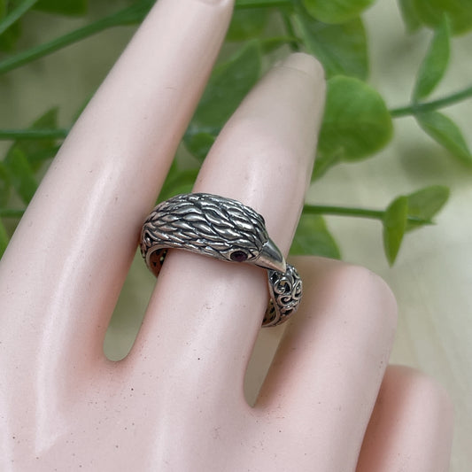 Unisex Sterling Silver Eagle Ring With Garnet Eyes