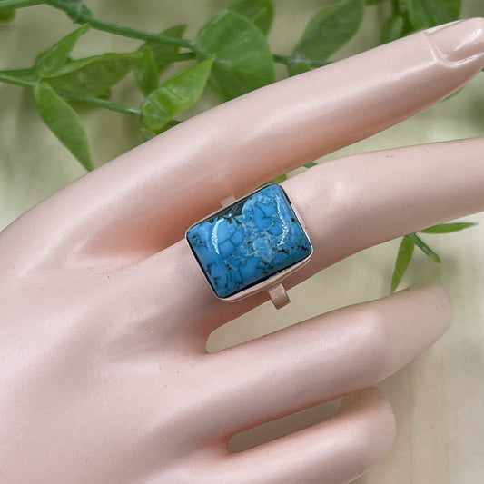 Tibetan Turquoise Sterling Silver Ring (Size 8.5)