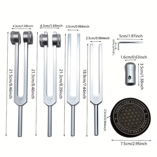 Tuning Fork Set 128hz, 136.1hz 256hz, 384hz Plus Activator