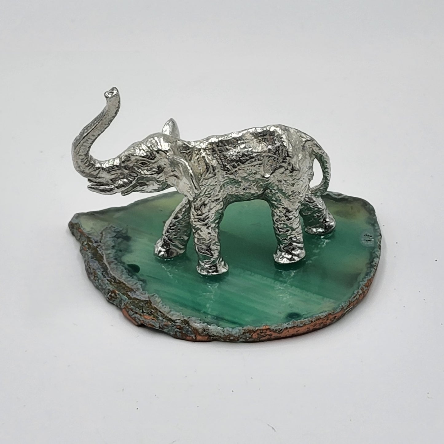 Pewter Elephant On Agate Slice