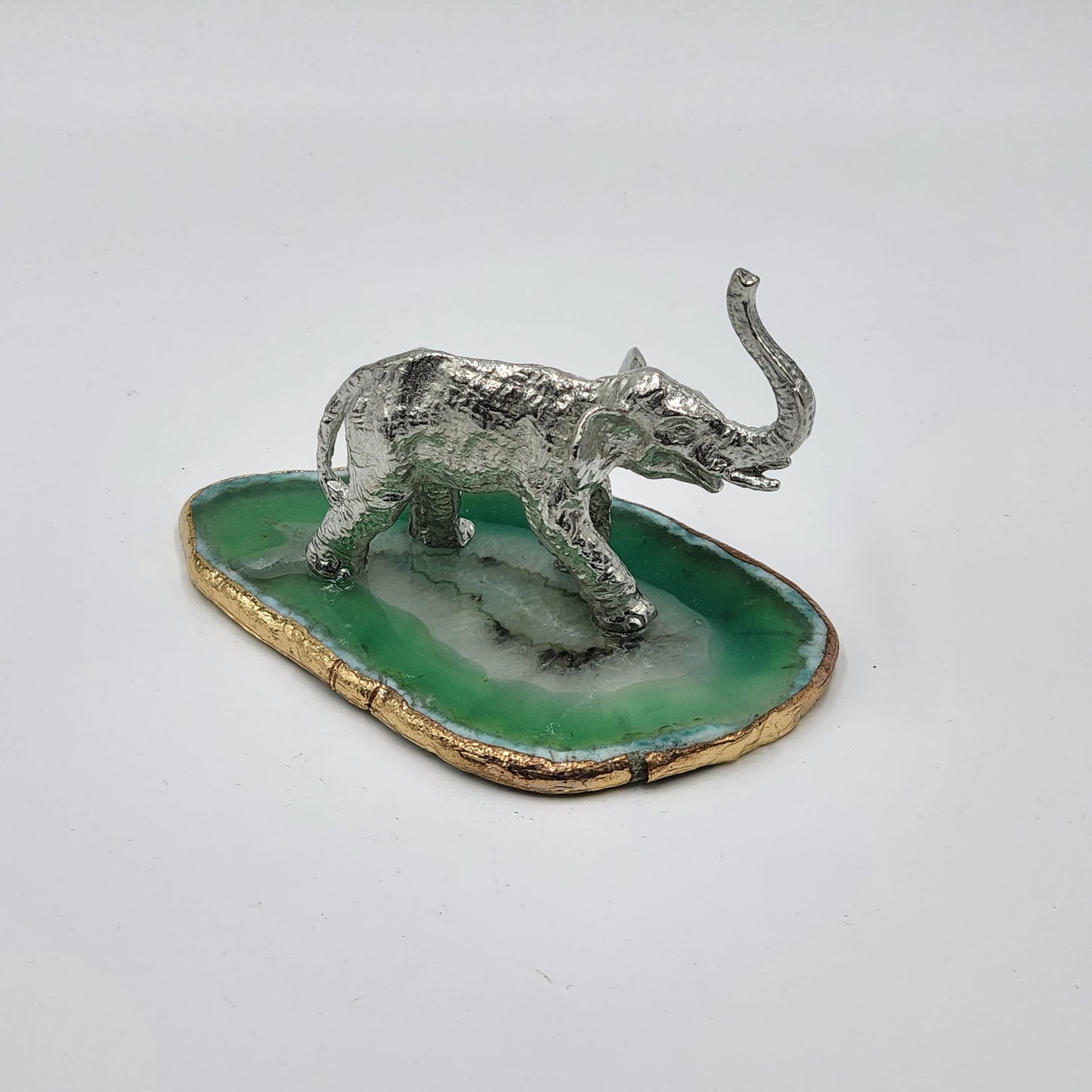 Pewter Elephant On Agate Slice