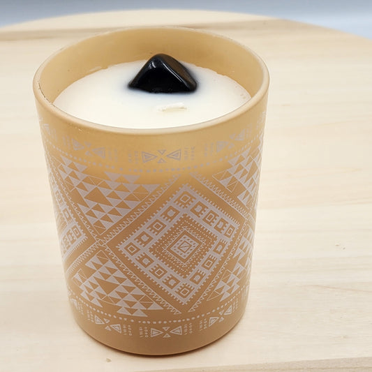 Palo Santo Soy Candle With Black Obsidian Crystal