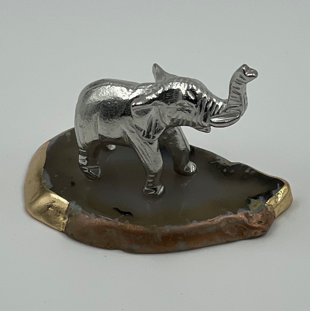 Small Pewter Elephant On Agate Slice