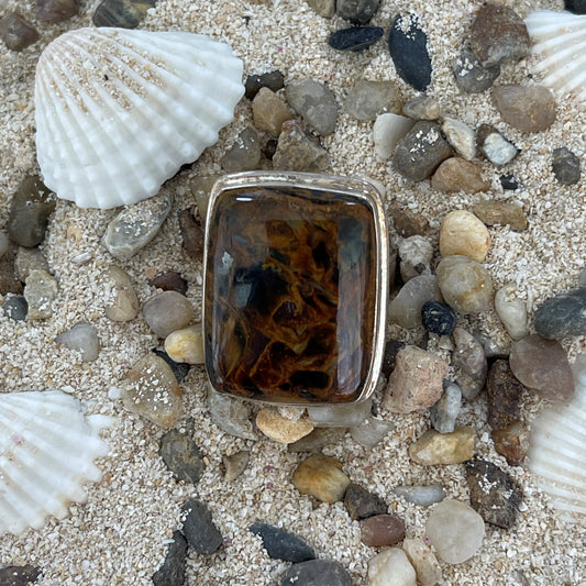 Mahogany Obsidian Sterling Silver Ring (Size 8.5)