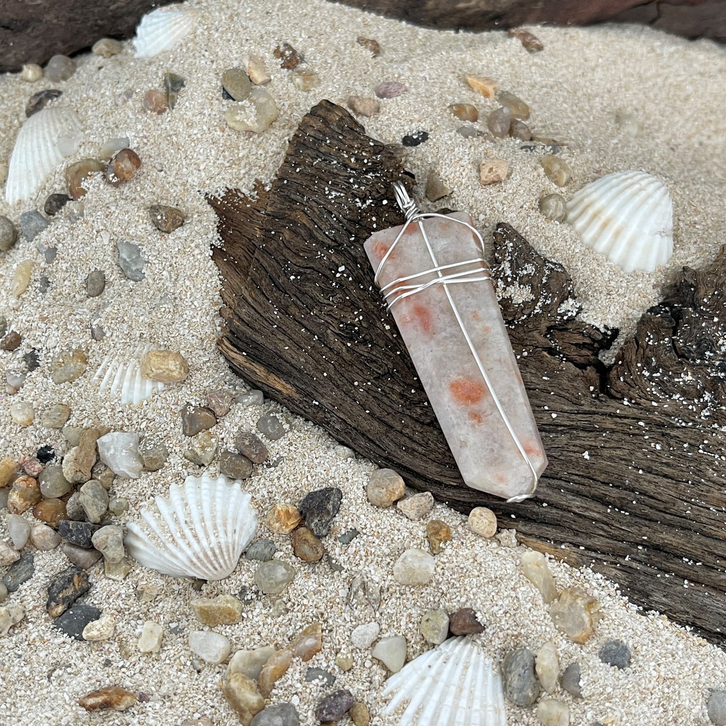 Hand Wrapped Sterling Silver Sunstone Pendant