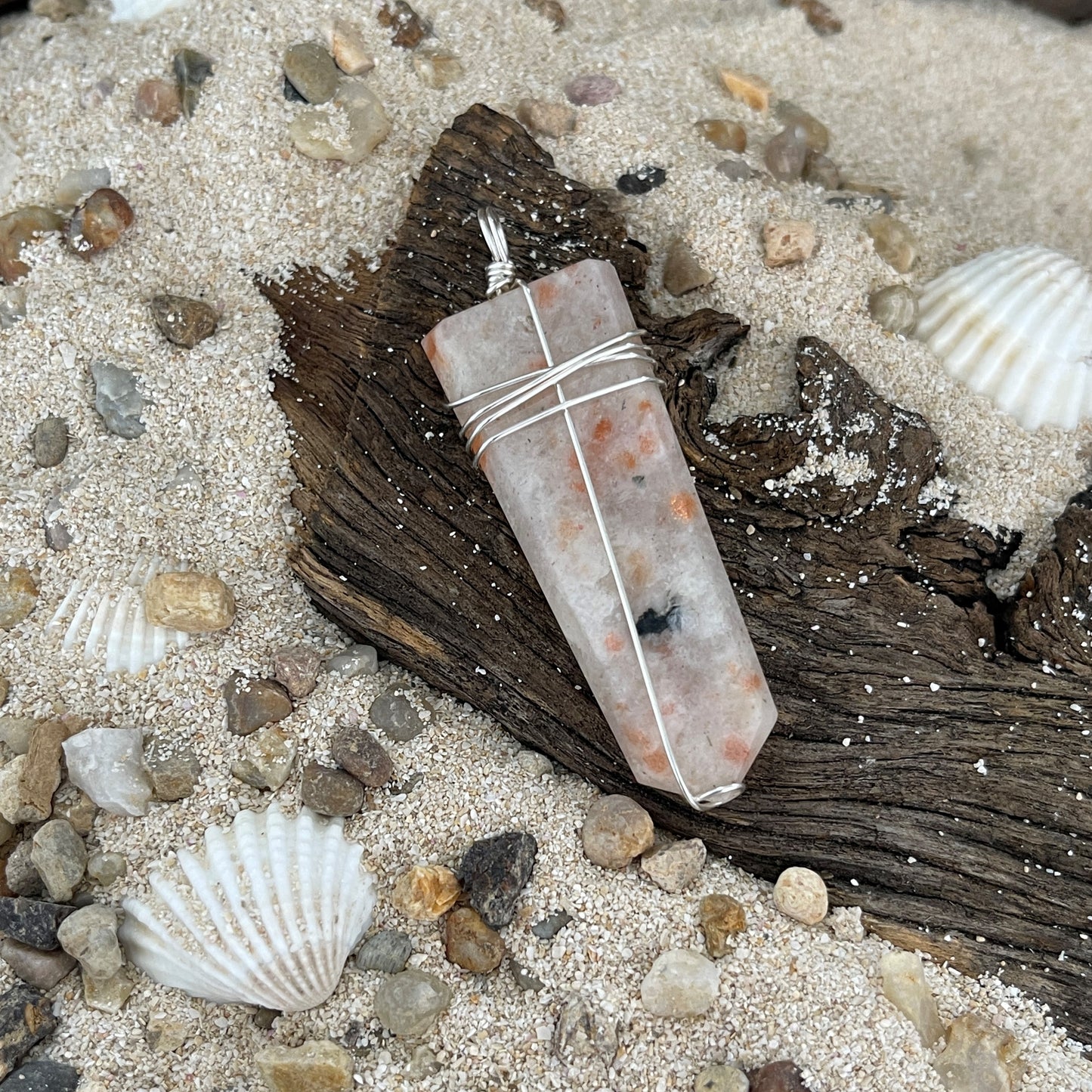 Hand Wrapped Sterling Silver Sunstone Pendant