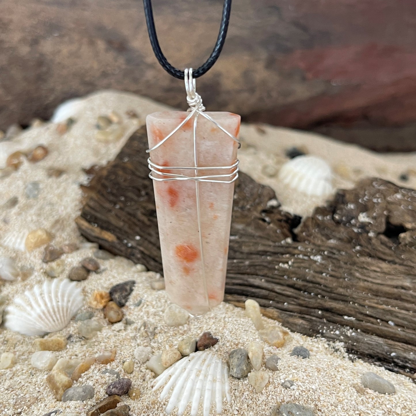 Hand Wrapped Sterling Silver Sunstone Pendant